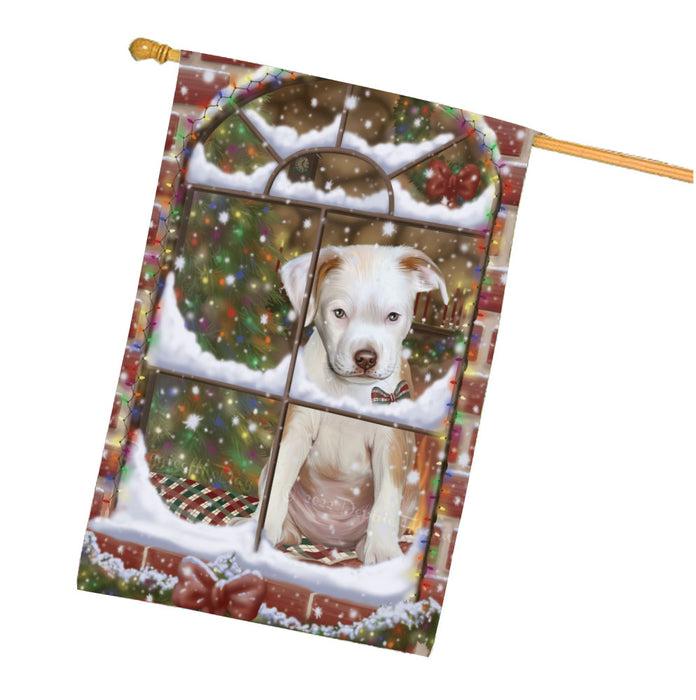 Please come Home for Christmas Pitbull Dog House Flag Outdoor Decorative Double Sided Pet Portrait Weather Resistant Premium Quality Animal Printed Home Decorative Flags 100% Polyester FLG68010