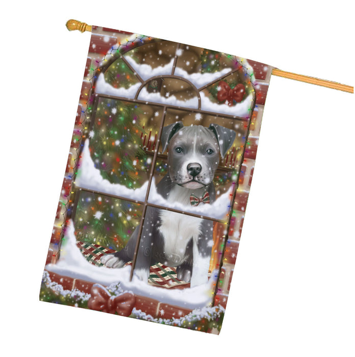 Please come Home for Christmas Pitbull Dog House Flag Outdoor Decorative Double Sided Pet Portrait Weather Resistant Premium Quality Animal Printed Home Decorative Flags 100% Polyester FLG68011