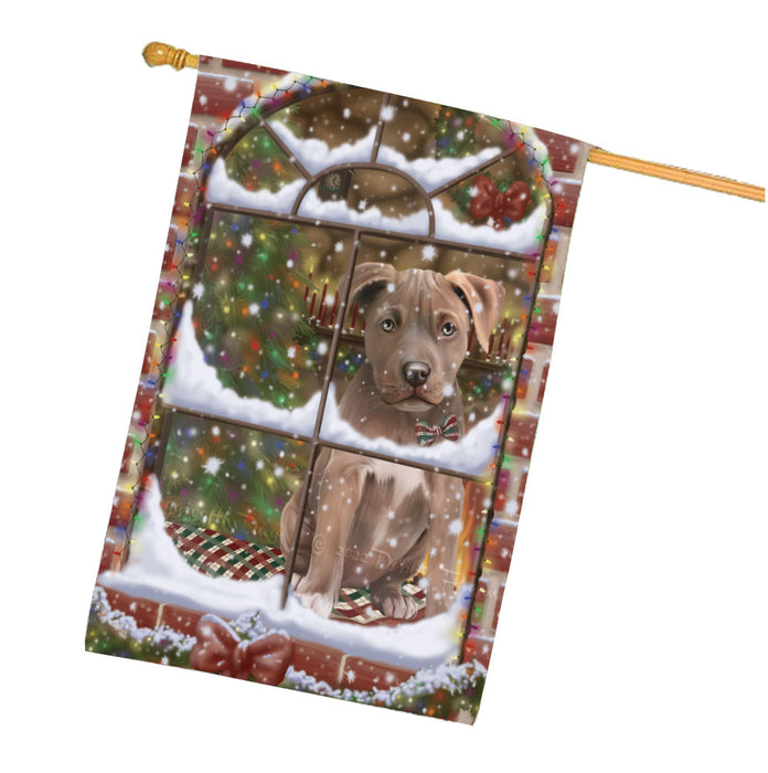 Please come Home for Christmas Pitbull Dog House Flag Outdoor Decorative Double Sided Pet Portrait Weather Resistant Premium Quality Animal Printed Home Decorative Flags 100% Polyester FLG68012