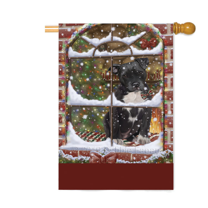 Personalized Please Come Home For Christmas Pit Bull Dog Sitting In Window Custom House Flag FLG-DOTD-A60244