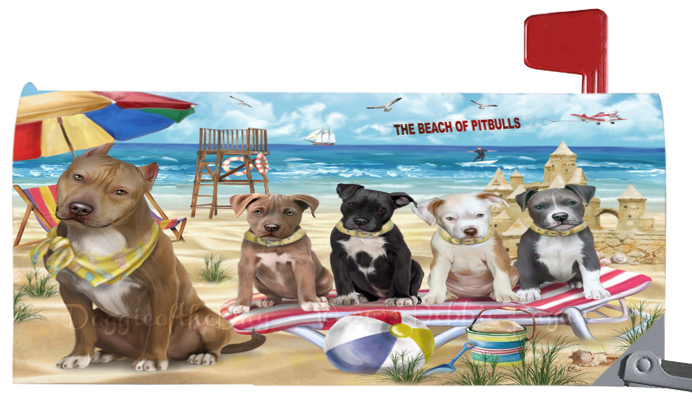 Pet Friendly Beach Pitbull Dogs Magnetic Mailbox Cover Both Sides Pet Theme Printed Decorative Letter Box Wrap Case Postbox Thick Magnetic Vinyl Material