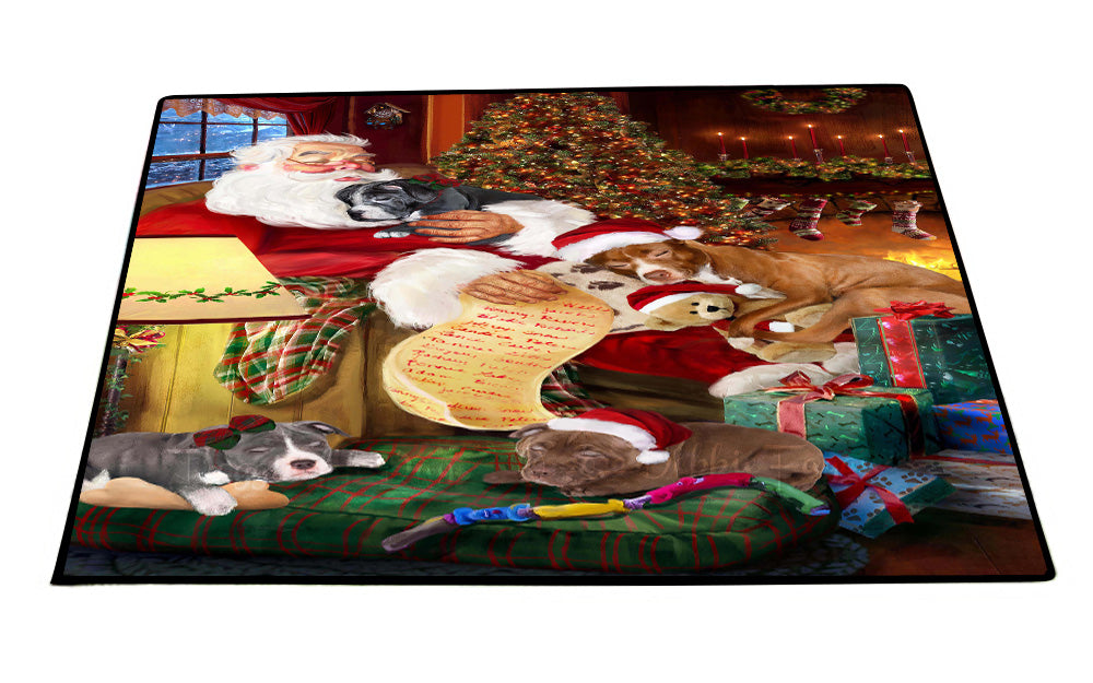 Santa Sleeping with Pitbull Dogs Floor Mat- Anti-Slip Pet Door Mat Indoor Outdoor Front Rug Mats for Home Outside Entrance Pets Portrait Unique Rug Washable Premium Quality Mat