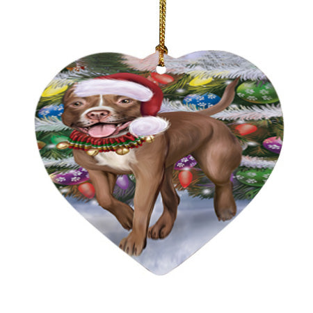 Trotting in the Snow Pitbull Dog Heart Christmas Ornament HPORA58465