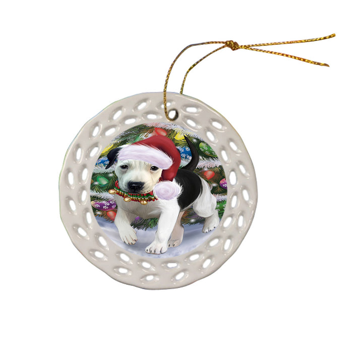 Trotting in the Snow Pitbull Dog Doily Ornament DPOR58117