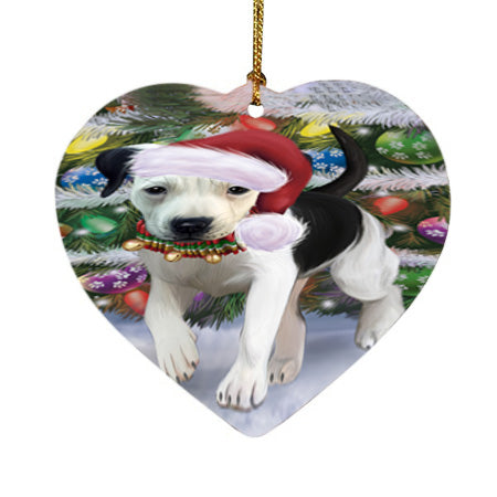 Trotting in the Snow Pitbull Dog Heart Christmas Ornament HPORA58466