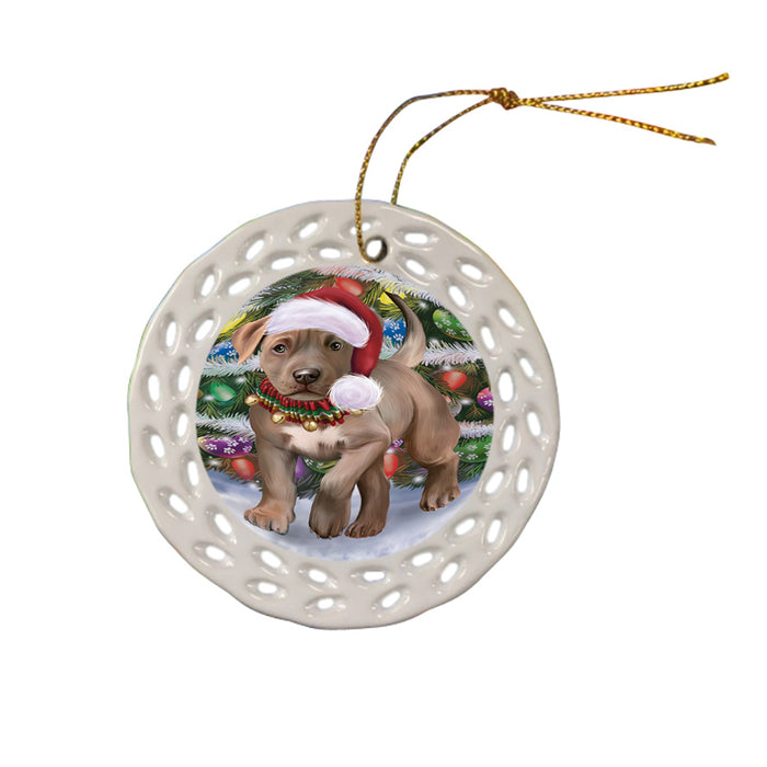 Trotting in the Snow Pitbull Dog Doily Ornament DPOR58119
