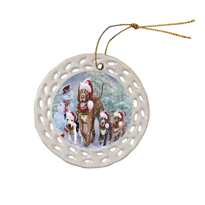 Christmas Running Family Pitbull Dogs Doily Ornament DPOR58089