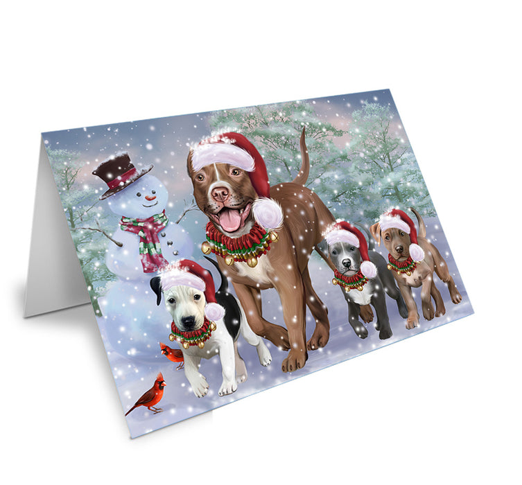 Christmas Running Family Pitbull Dogs Handmade Artwork Assorted Pets Greeting Cards and Note Cards with Envelopes for All Occasions and Holiday Seasons GCD75326