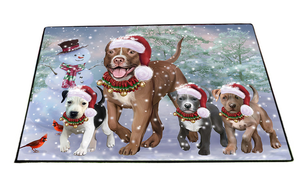 Christmas Running Family Pit Bull Dogs Floormat FLMS54344