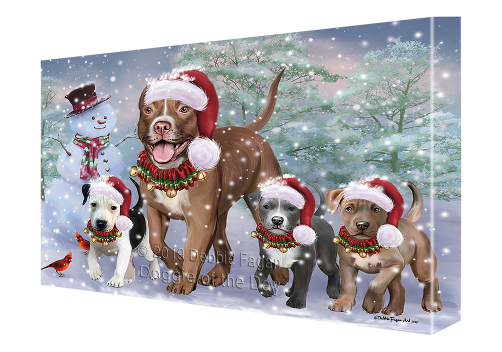 Christmas Running Family Pit Bull Dogs Canvas Print Wall Art Décor CVS141389