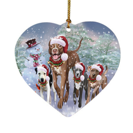Christmas Running Family Pitbull Dogs Heart Christmas Ornament HPORA58438