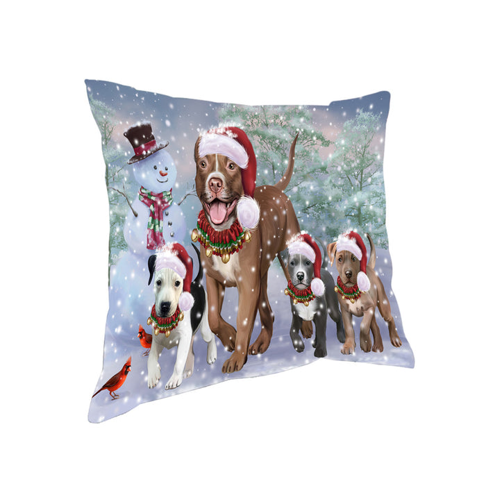 Christmas Running Family Pitbull Dogs Pillow with Top Quality High-Resolution Images - Ultra Soft Pet Pillows for Sleeping - Reversible & Comfort - Ideal Gift for Dog Lover - Cushion for Sofa Couch Bed - 100% Polyester