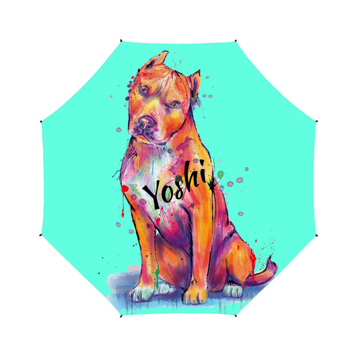 Custom Pet Name Personalized Watercolor Pit Bull DogSemi-Automatic Foldable Umbrella