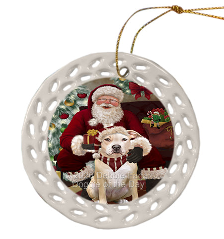 Santa's Christmas Surprise Pitbull Dog Doily Ornament DPOR59611