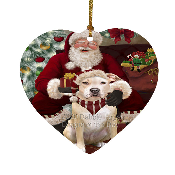 Santa's Christmas Surprise Pitbull Dog Heart Christmas Ornament RFPOR58391