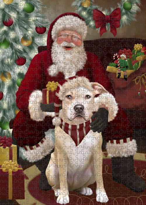 Santa's Christmas Surprise Pitbull Dog Puzzle with Photo Tin PUZL100896