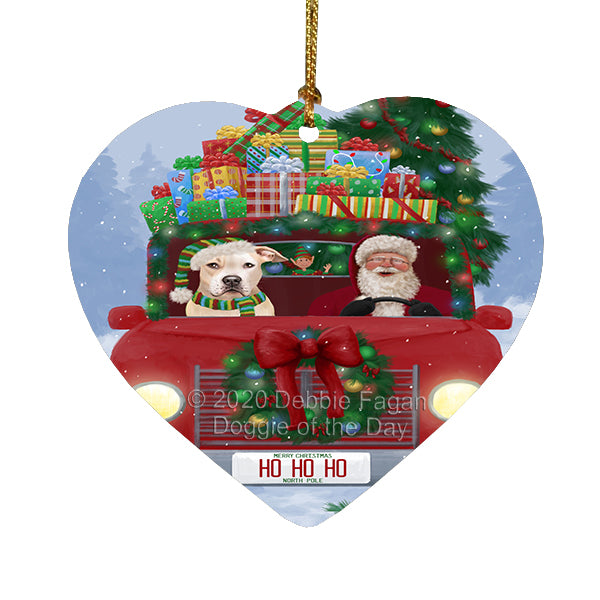 Christmas Honk Honk Red Truck Here Comes with Santa and Pitbull Dog Heart Christmas Ornament RFPOR58195