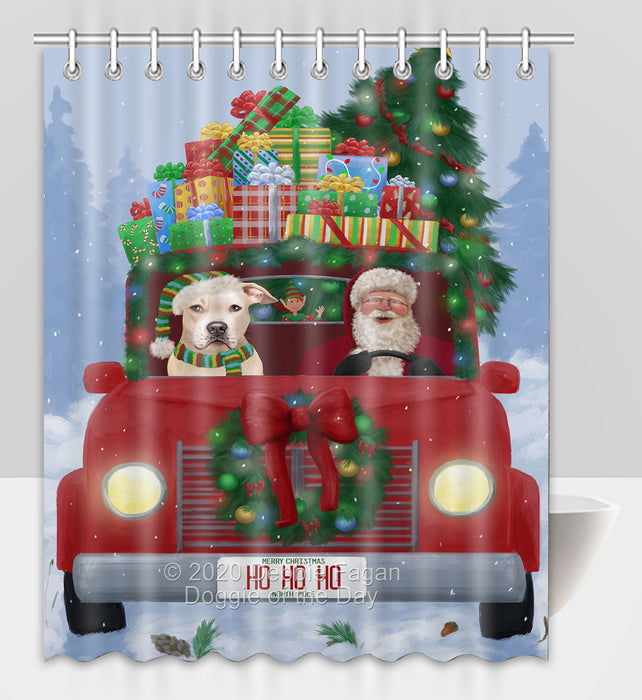 Christmas Honk Honk Red Truck Here Comes with Santa and Pitbull Dog Shower Curtain Bathroom Accessories Decor Bath Tub Screens SC063