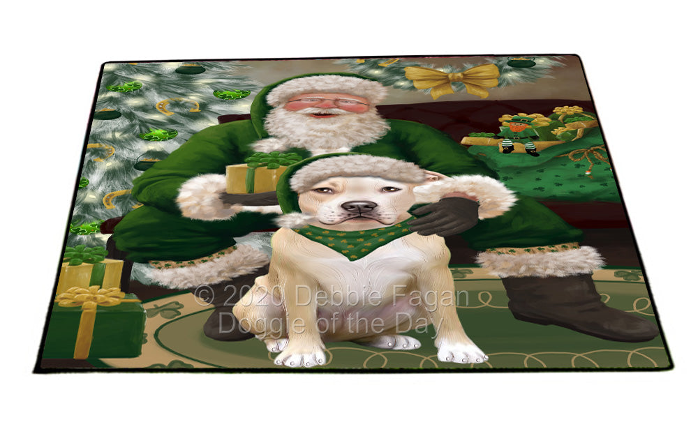 Christmas Irish Santa with Gift and Pitbull Dog Indoor/Outdoor Welcome Floormat - Premium Quality Washable Anti-Slip Doormat Rug FLMS57223