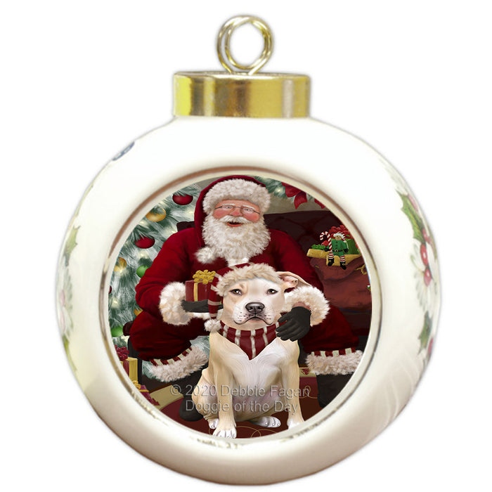 Santa's Christmas Surprise Pitbull Dog Round Ball Christmas Ornament RBPOR58049