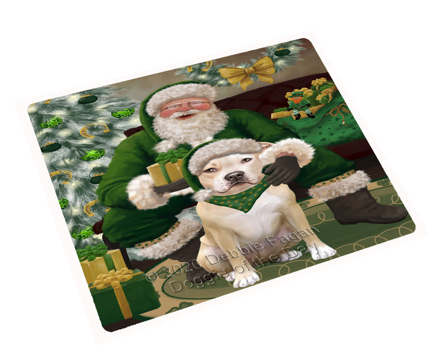 Christmas Irish Santa with Gift and Pitbull Dog Cutting Board - Easy Grip Non-Slip Dishwasher Safe Chopping Board Vegetables C78403
