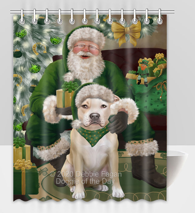 Christmas Irish Santa with Gift and Pitbull Dog Shower Curtain Bathroom Accessories Decor Bath Tub Screens SC160