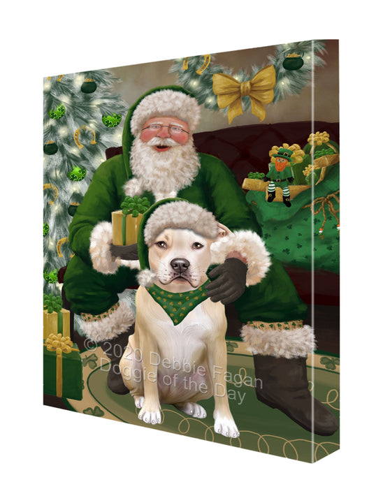 Christmas Irish Santa with Gift and Pitbull Dog Canvas Print Wall Art Décor CVS147896
