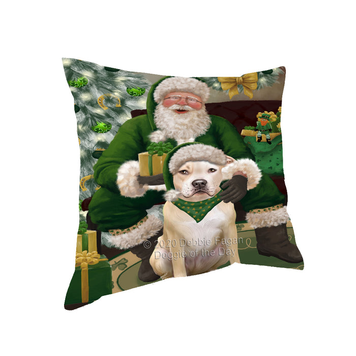 Christmas Irish Santa with Gift and Pitbull Dog Pillow PIL86884