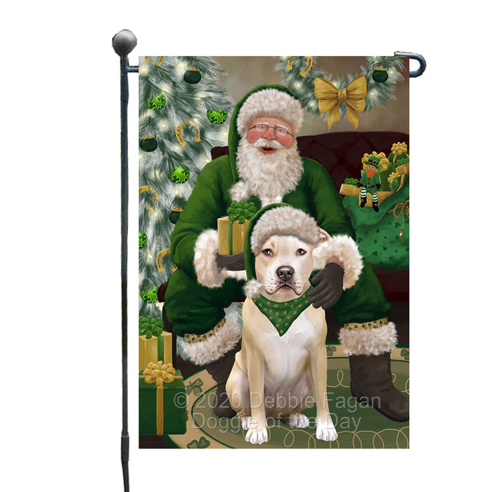 Christmas Irish Santa with Gift and Pitbull Dog Garden Flag GFLG66666