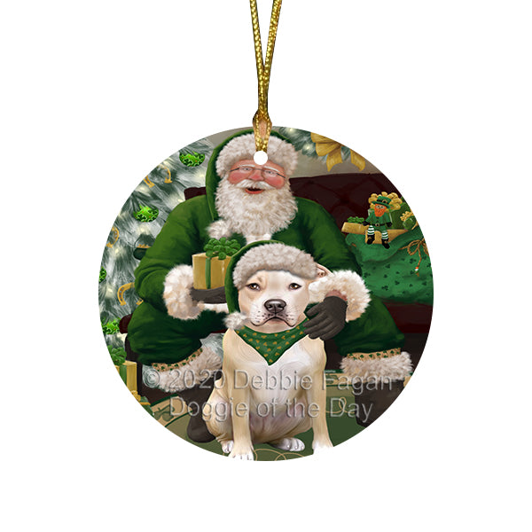 Christmas Irish Santa with Gift and Persian Cat Round Flat Christmas Ornament RFPOR57948