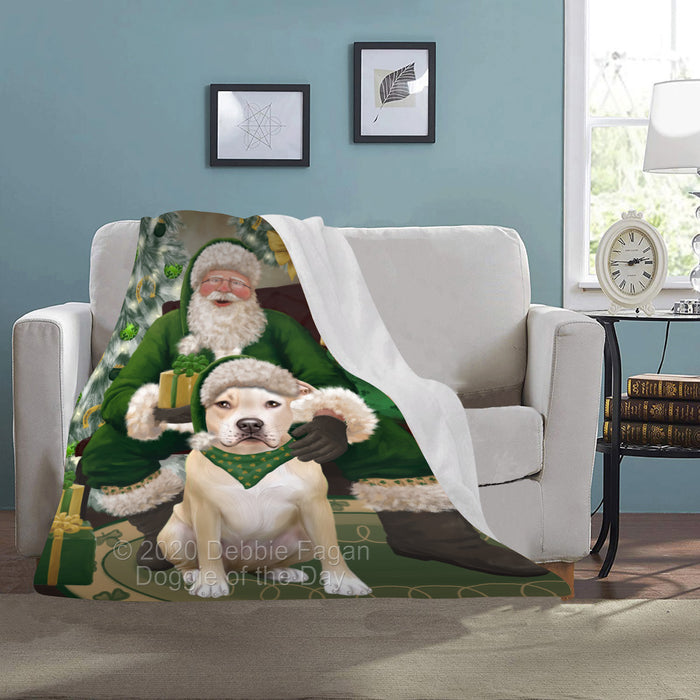 Christmas Irish Santa with Gift and Pitbull Dog Blanket BLNKT141458