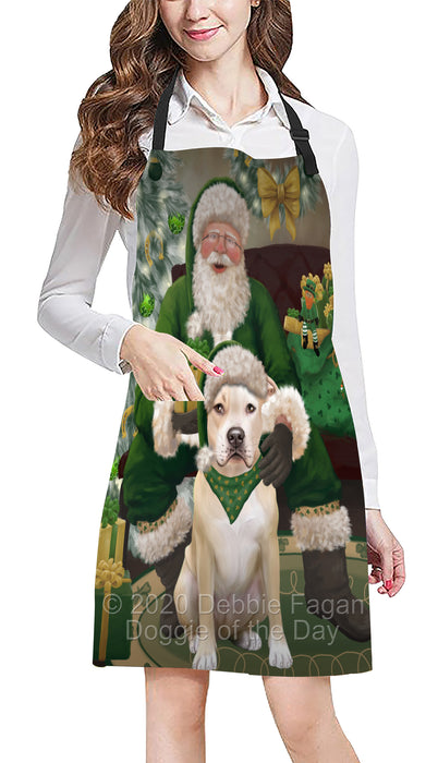 Christmas Irish Santa with Gift and Pitbull Dog Apron Apron-48326