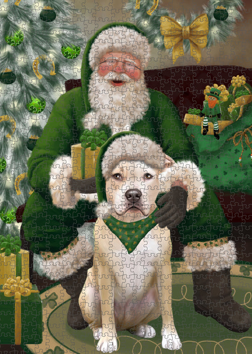 Christmas Irish Santa with Gift and Pitbull Dog Puzzle with Photo Tin PUZL100500