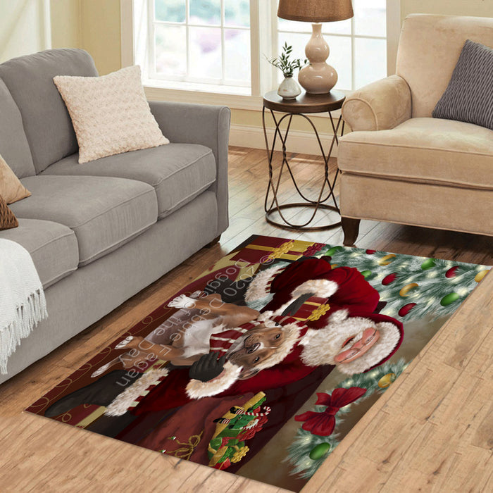 Santa's Christmas Surprise Pitbull Dog Polyester Living Room Carpet Area Rug ARUG67706