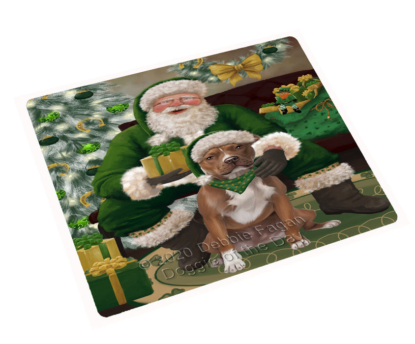Christmas Irish Santa with Gift and Pitbull Dog Cutting Board - Easy Grip Non-Slip Dishwasher Safe Chopping Board Vegetables C78406