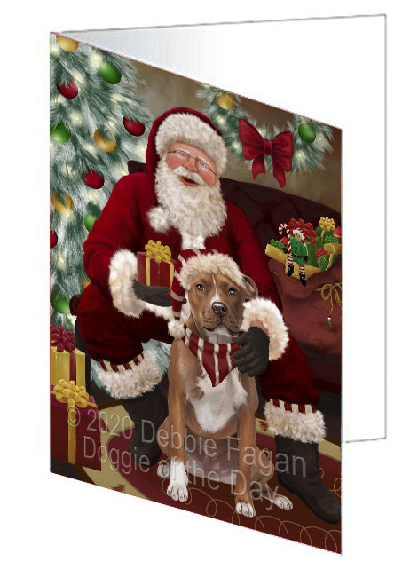 Santa's Christmas Surprise Pitbull Dog Handmade Artwork Assorted Pets Greeting Cards and Note Cards with Envelopes for All Occasions and Holiday Seasons
