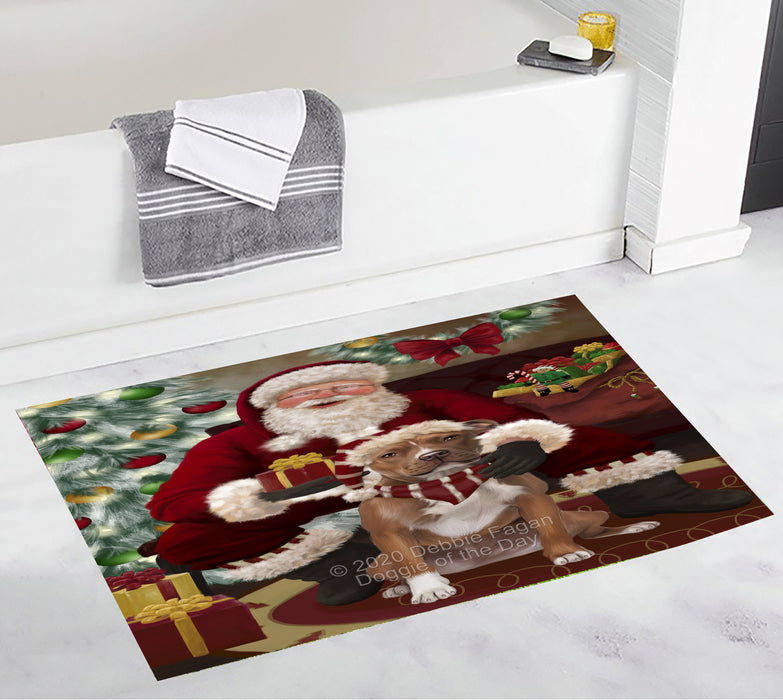 Santa's Christmas Surprise Pitbull Dog Bathroom Rugs with Non Slip Soft Bath Mat for Tub BRUG55561