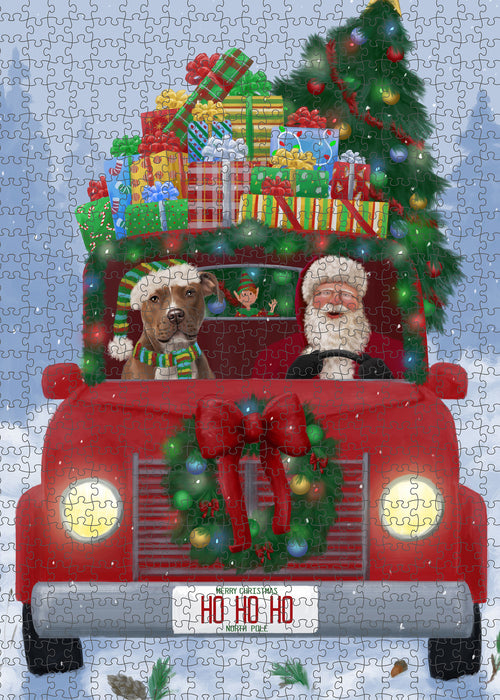Christmas Honk Honk Red Truck Here Comes with Santa and Pitbull Dog Puzzle with Photo Tin PUZL100116