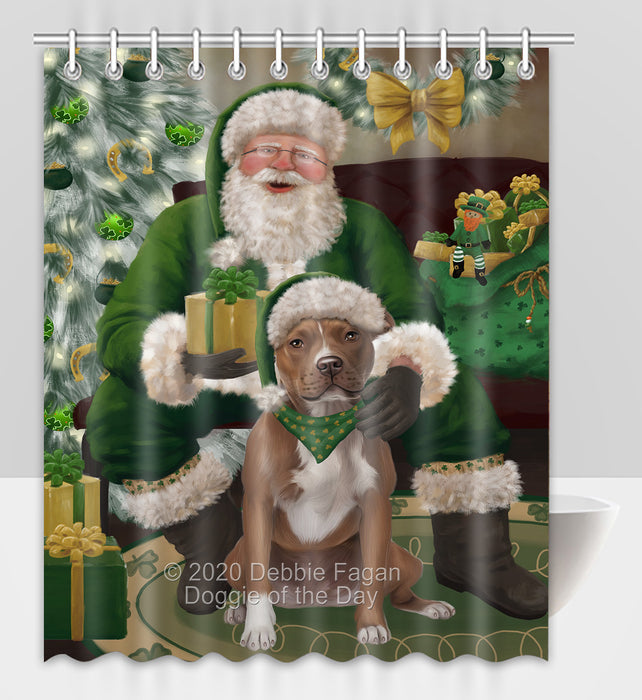 Christmas Irish Santa with Gift and Pitbull Dog Shower Curtain Bathroom Accessories Decor Bath Tub Screens SC161