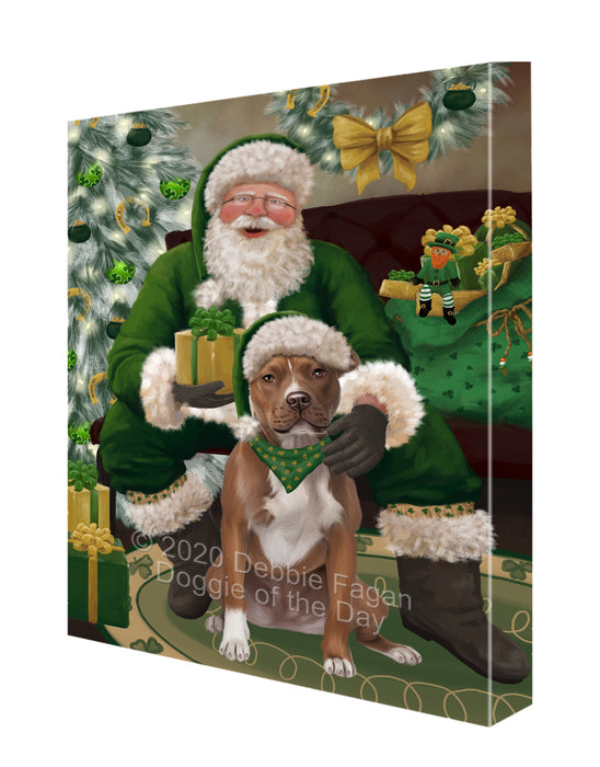 Christmas Irish Santa with Gift and Pitbull Dog Canvas Print Wall Art Décor CVS147905