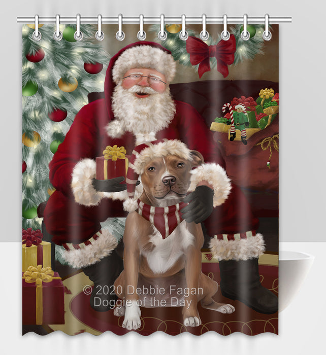 Santa's Christmas Surprise Pitbull Dog Shower Curtain Bathroom Accessories Decor Bath Tub Screens SC260