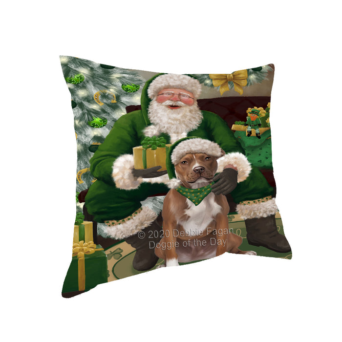 Christmas Irish Santa with Gift and Pitbull Dog Pillow PIL86888