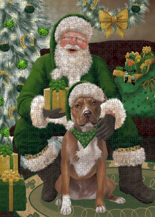 Christmas Irish Santa with Gift and Pitbull Dog Puzzle with Photo Tin PUZL100504