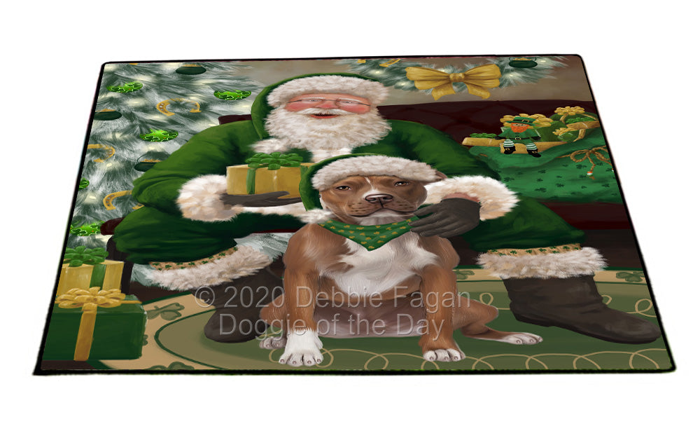 Christmas Irish Santa with Gift and Pitbull Dog Indoor/Outdoor Welcome Floormat - Premium Quality Washable Anti-Slip Doormat Rug FLMS57226