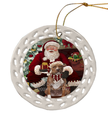 Santa's Christmas Surprise Pitbull Dog Doily Ornament DPOR59612