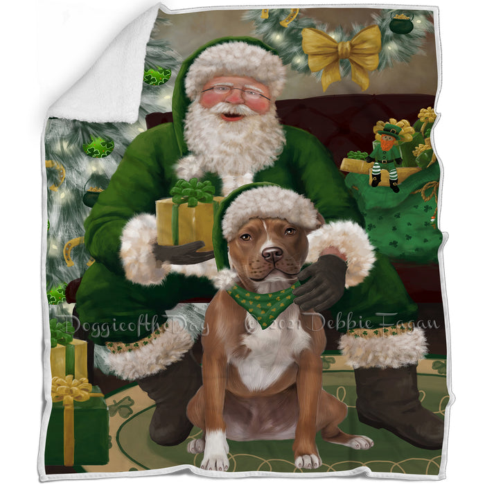 Christmas Irish Santa with Gift and Pitbull Dog Blanket BLNKT141463