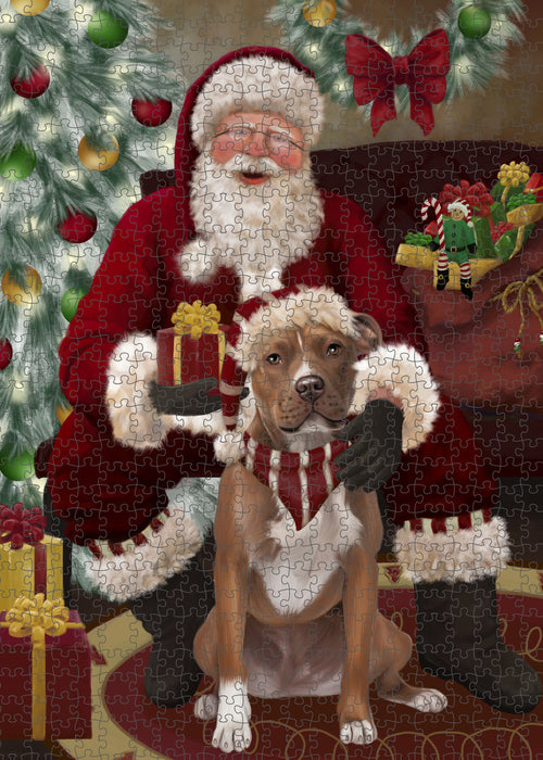 Santa's Christmas Surprise Pitbull Dog Puzzle with Photo Tin PUZL100900
