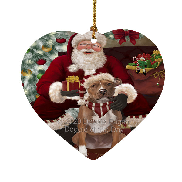 Santa's Christmas Surprise Pitbull Dog Heart Christmas Ornament RFPOR58392