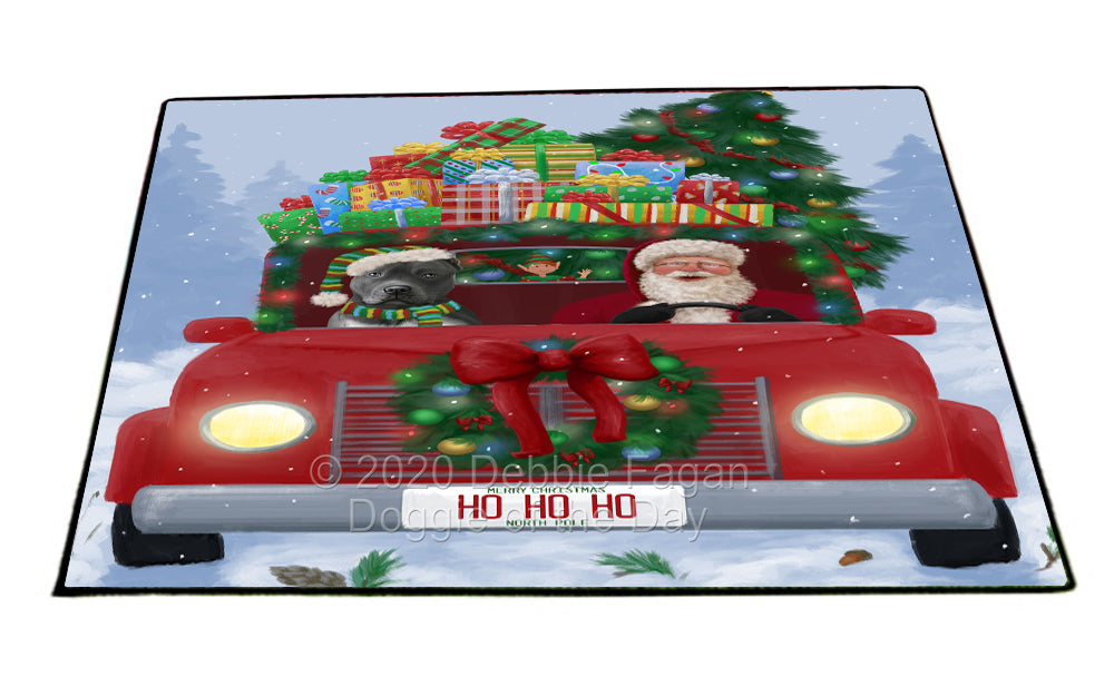 Christmas Honk Honk Red Truck Here Comes with Santa and Pitbull Dog Indoor/Outdoor Welcome Floormat - Premium Quality Washable Anti-Slip Doormat Rug FLMS56938
