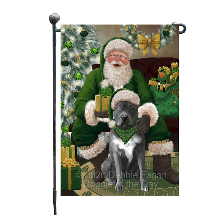 Christmas Irish Santa with Gift and Pitbull Dog Garden Flag GFLG66668